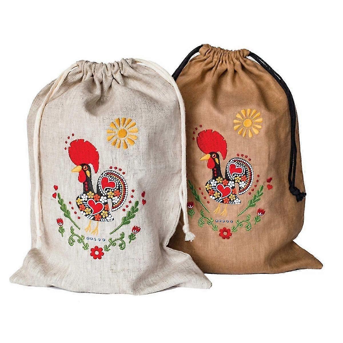 Bread Bags, Embroidered Set Of 2 Reusable Bread Bags For Homemade Bread With Drawstring- Sourdough