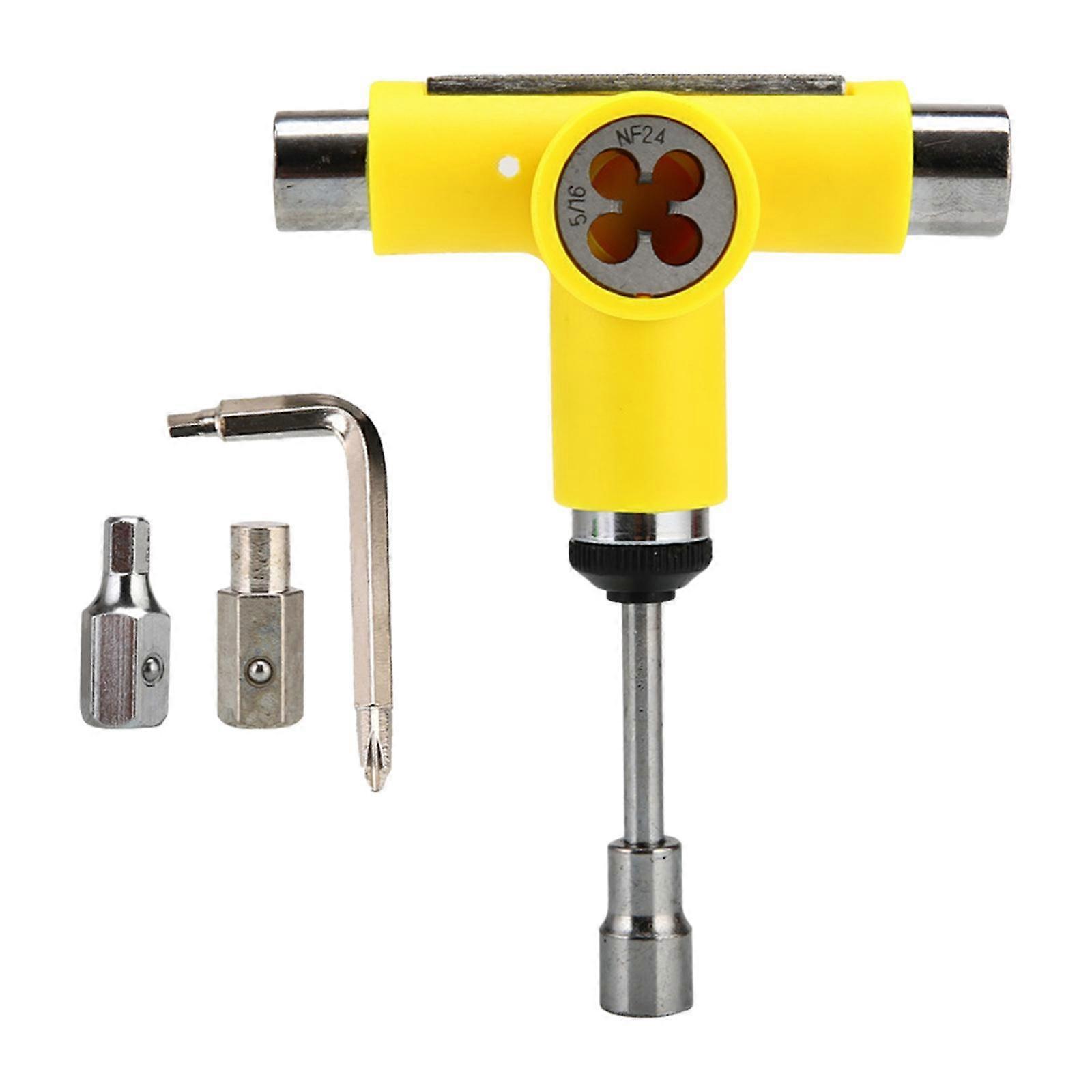 マルチスケートボードスクーターローラースケートロングボードT字型ツールレンチイエロー