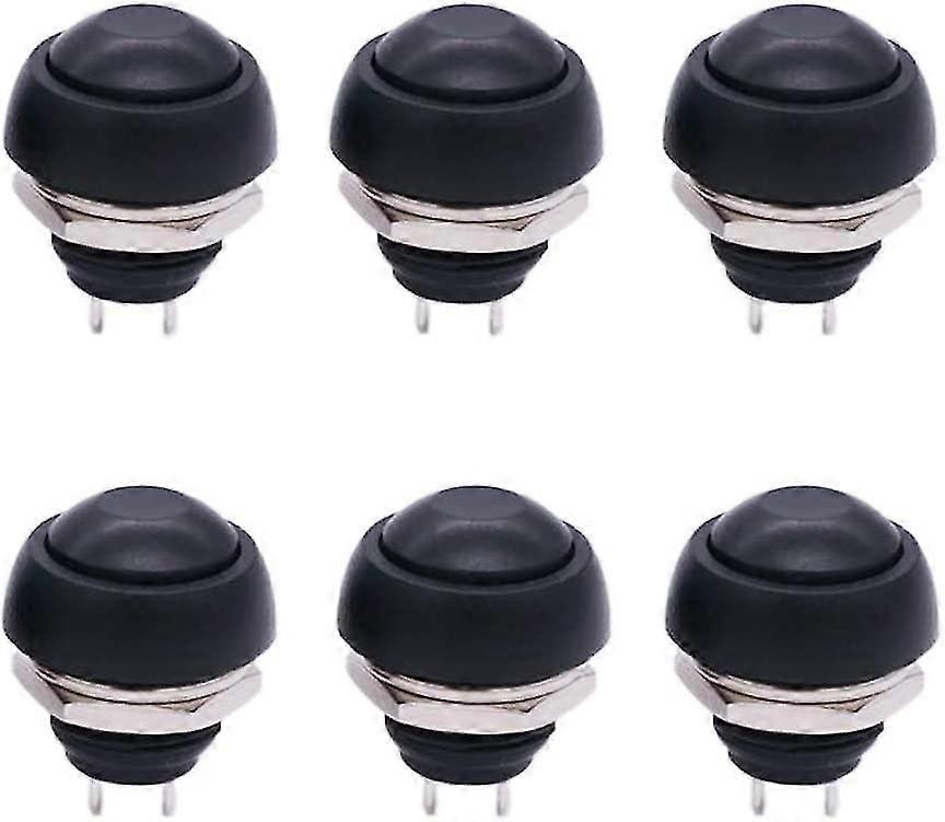 6 Pcs Mini Round Waterproof Momentary Push Button Switch Black 12mm 1/2" Mounting Hole On Off Pbs-33b-bk