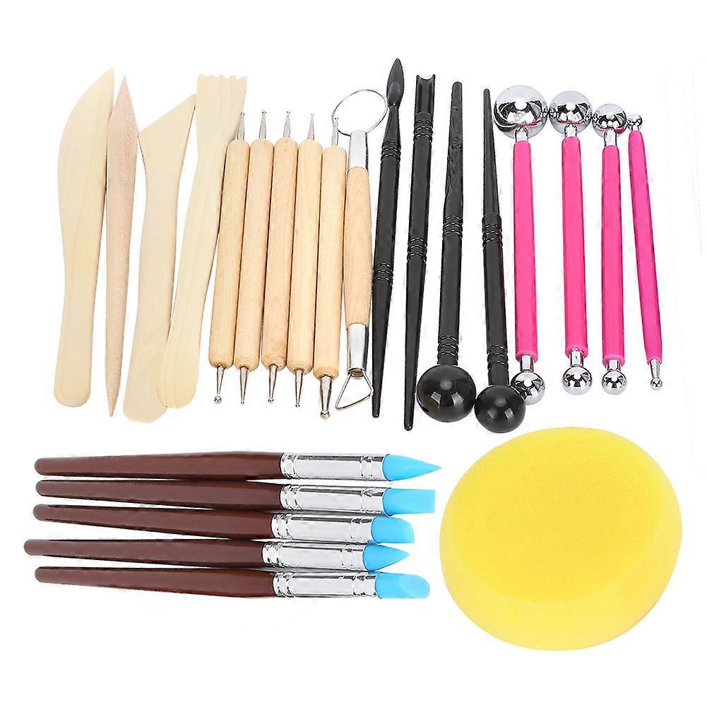 24pcs Argile Poterie Modélisation Set Boule Stylet Pointillage Outils Gâteau En Caoutchouc Stylo Brosse Kit pour Sculpture Poterie