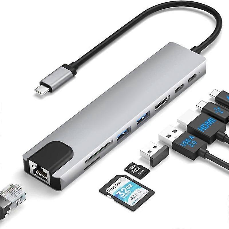 Adaptateur multiport de hub USB C 8 en 1, MacBook et autres types C 8 en 1