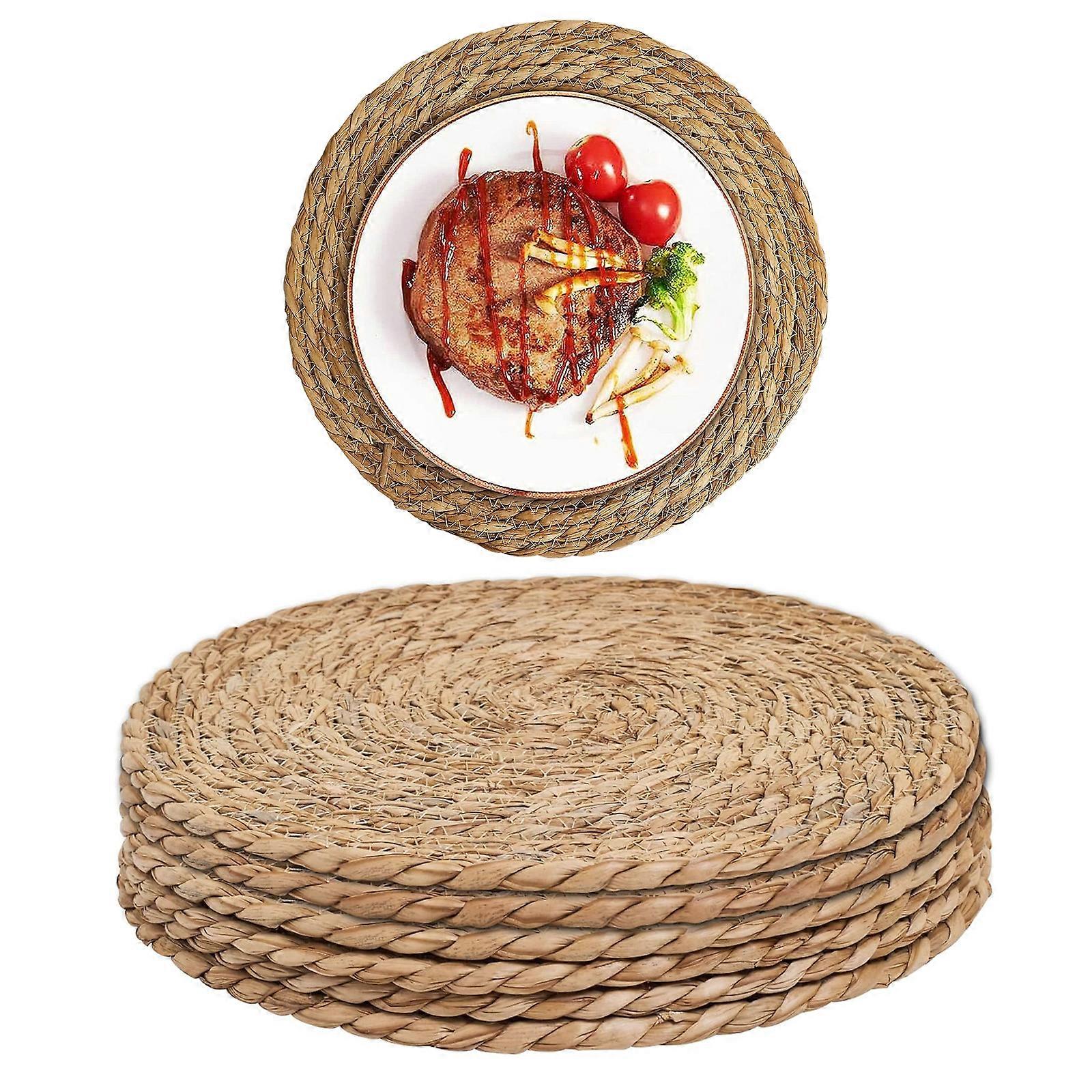 Set of 6 Handmade Placemats for Dining Table - 35cm, Woven Straw