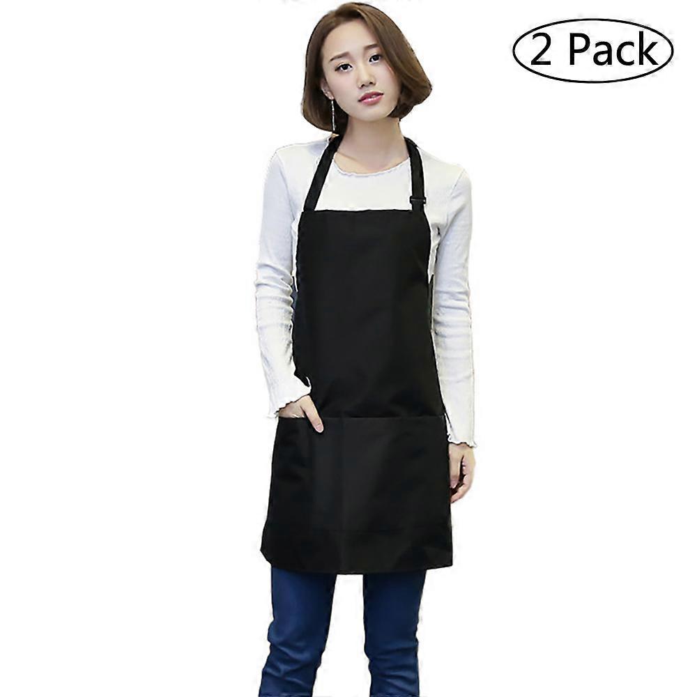 2Pcs Waterproof Adjustable Bib Apron Antifouling with 2 Pockets Cooking