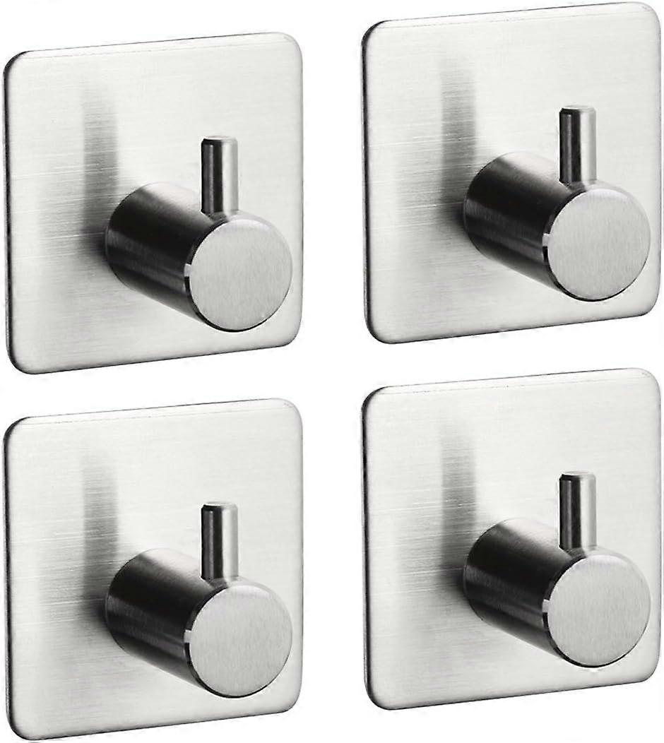 Αυτοκόλλητοι γάντζοι τοίχου Ανοξείδωτη ρόμπα, καπέλο, κρεμάστρα πετσετών (ασημί) (4τμχ)