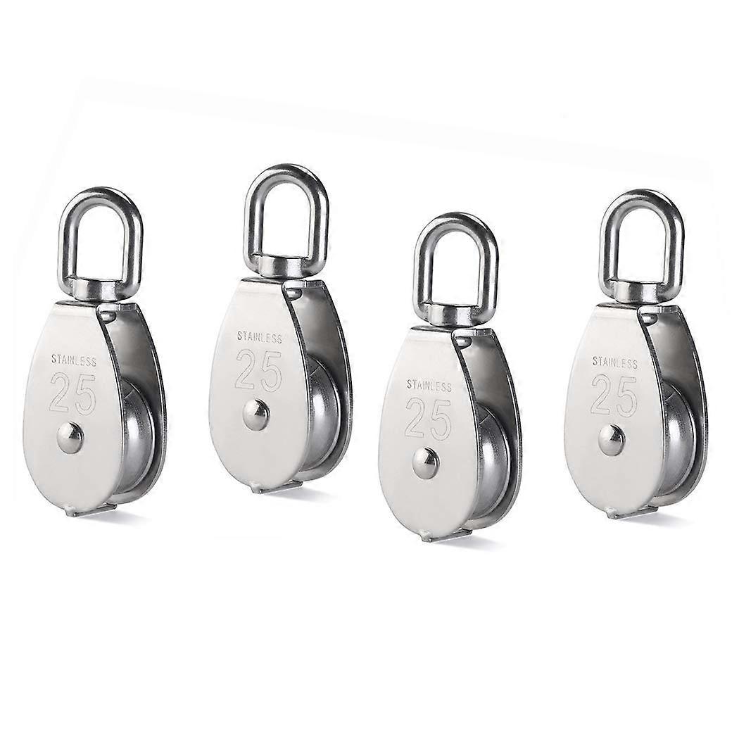 4Pcs M25 Single Pulley Block - 304 Stainless Steel - Crane Pivot Hook - Smooth Wire Rope Cable Loading