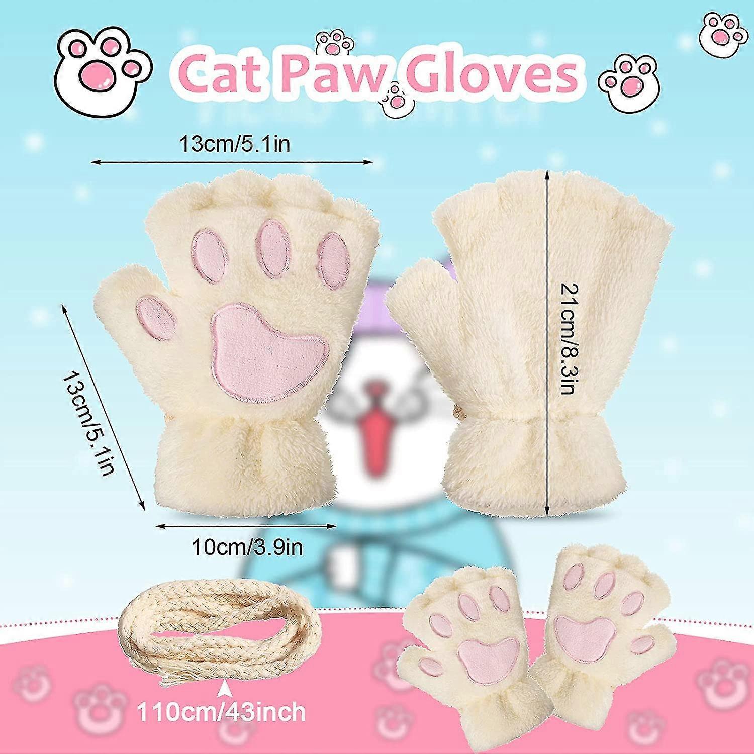 Cute Cat Paw Gloves Warm Winter Plush Mittens With