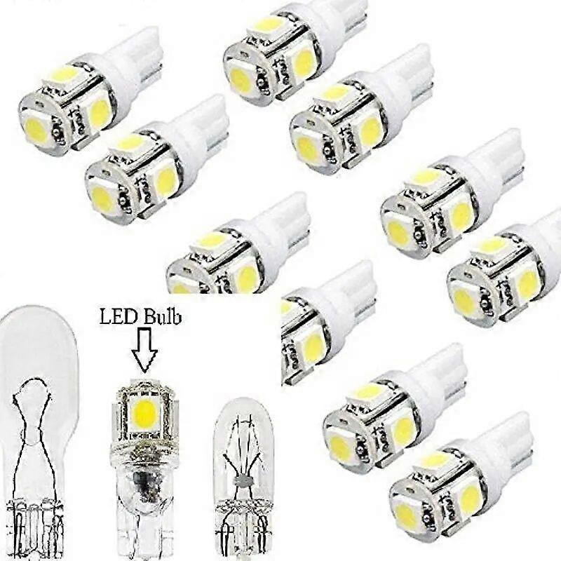 10 قطع بدائل LED ل M Landscape Light 5 LED / smd لكل لمبة 194 T10 قاعدة إسفين أبيض بارد 12 فولت تيار مستمر 1407ww