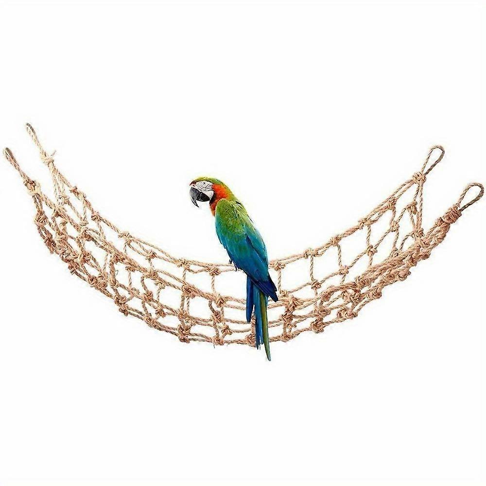 Rustic Natural Rope Parrot Swing, Bird Hanging Climbing Net With Hooks, Hammock Ladder Stand For Chewing And Playing, Pet Bird Gym Toy Suitable For Va