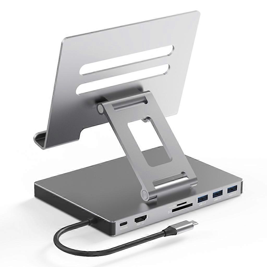 Type C Hub with 9 Ports GigabitEthernet 2xHDMI4K Ethernet PD100W Laptop Stand