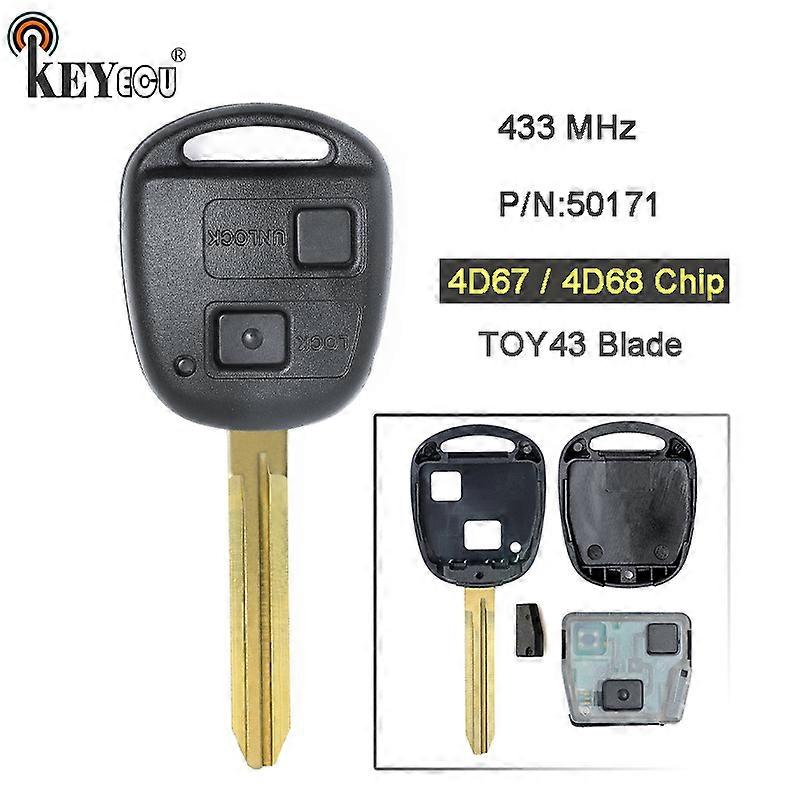 KEYECU 433MHz 4D67 / 4D68 Chip P/N: 50171 Replacement 2 Button Remote Key Fob TOY43 Blade for Toyota Prado 120 RAV4 Kluger RAV4
