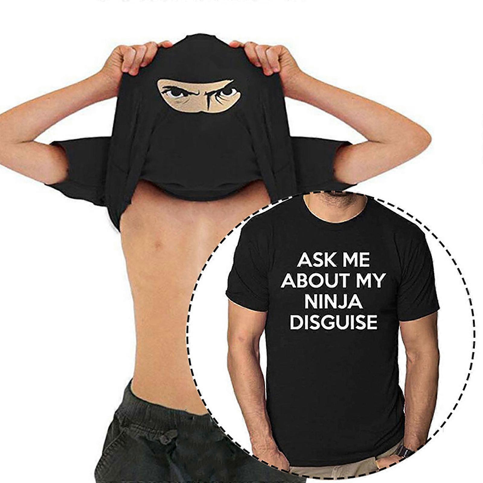 رجل يسألني عن بلدي النينجا تمويه الوجه تي شيرت زي مضحك الفكاهة الرسم