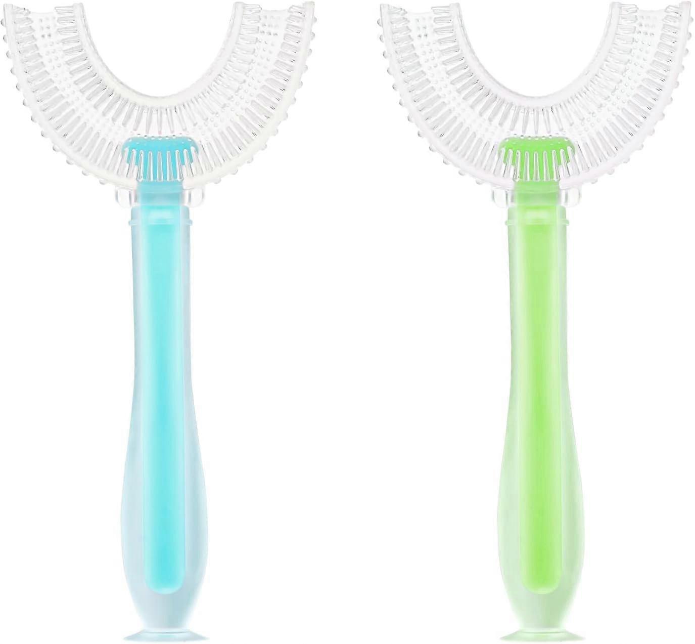 2 PCS U-Shaped Toothbrushes,Children's Toothbrush Silicone Bristles,Massages Gums And Provides Thorough Cleaning,Manual Toothbrush For Children Ages 6