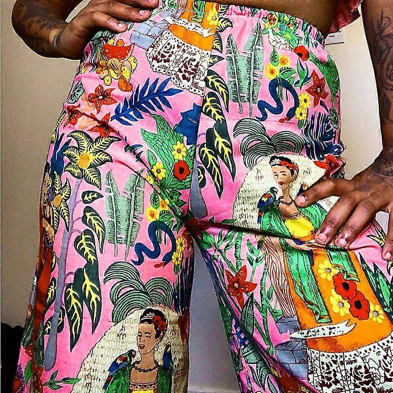 Bohemia Print Baggy Byxor Byxor Sexig Hög Midja Sommar Casual Mode Kvinna Stil Vintage Design Byxor