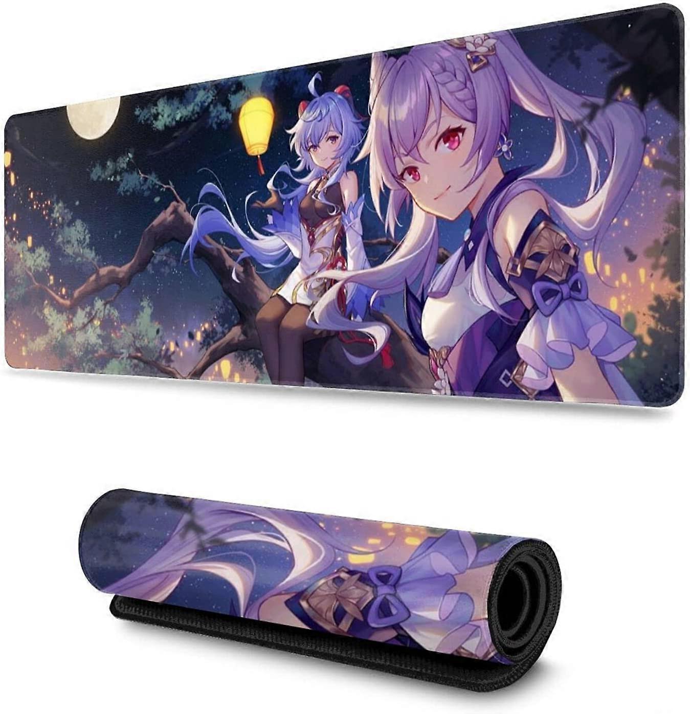 Genshin Impact Keqing Ganyuゲーミングマウスパッド滑り止めラウンドマウスマット、防水ラバーベースBlack2ワンサイズ