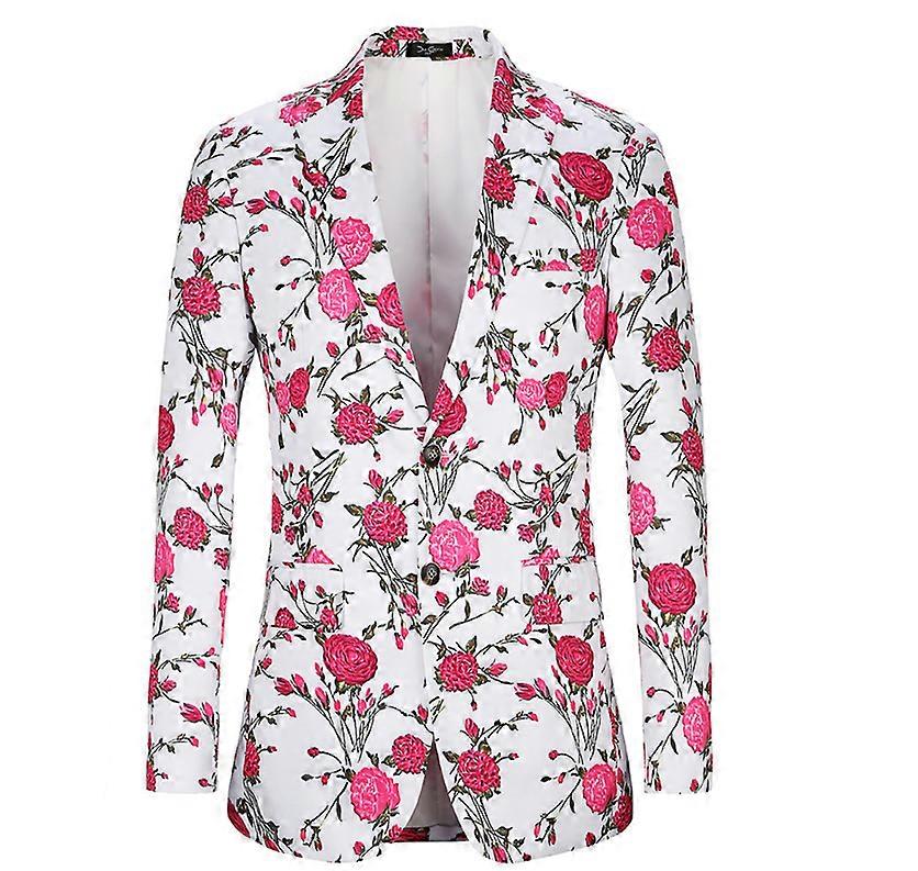 Mens Suit Jacket Rose Printed Two Button Casual Slim Fit Suit
