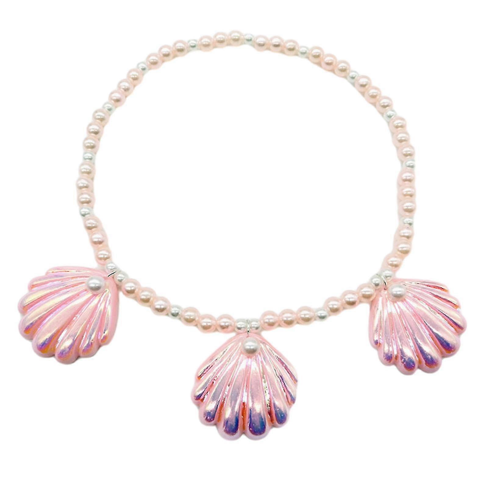 1 Set Shell Colar Sereia Joias Set Rosa Com Pulseira Falsa Pérola Orelha Clipe Eco-friendly Shell Colar