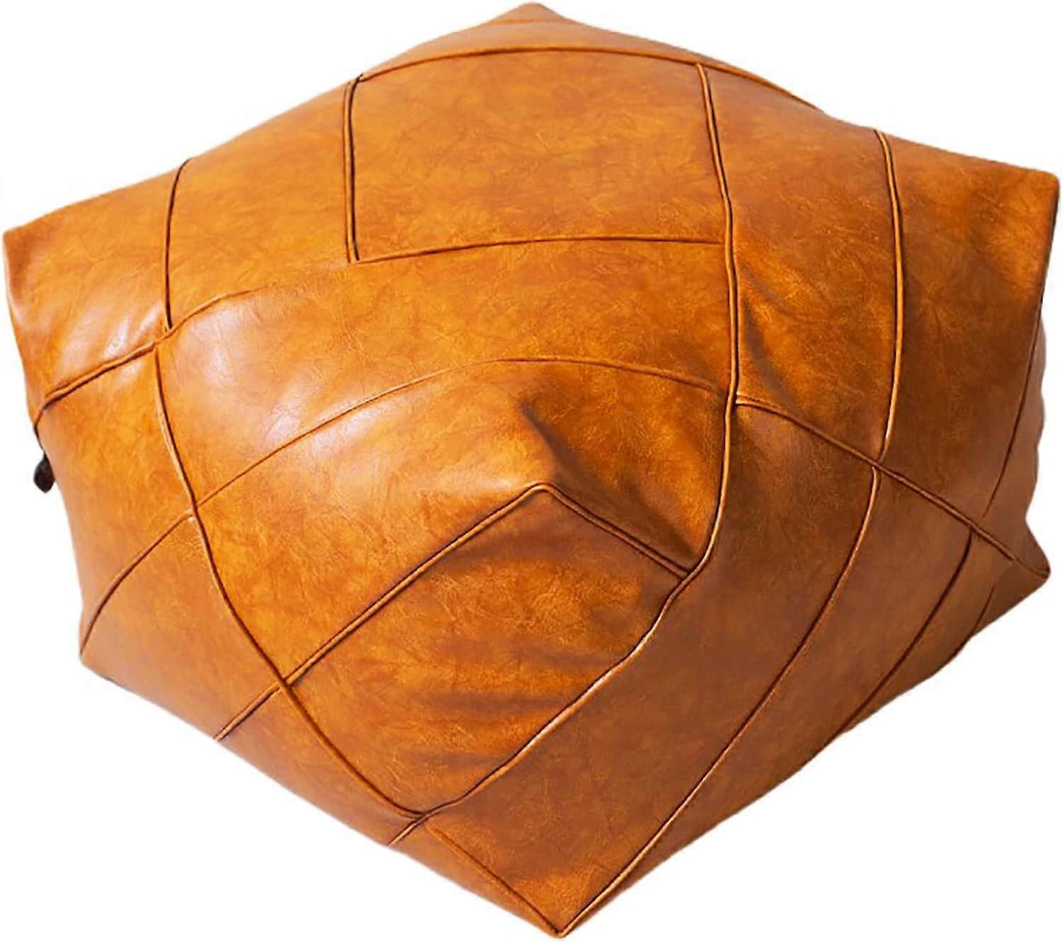 وسادة جلدية فاخرة غير محشوة مغربية ، كرسي قدم عثماني مربع للراحة ، محلول تخزين ، 48x48x38 سم (19x19x15 بوصة) ، برتقالي