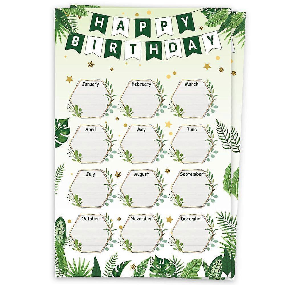 2Pcs Reusable Happy Birthday Chart Posters Birthday Chart Calendar for Classroom Decorations Rectangle Leaf 430x280mm
