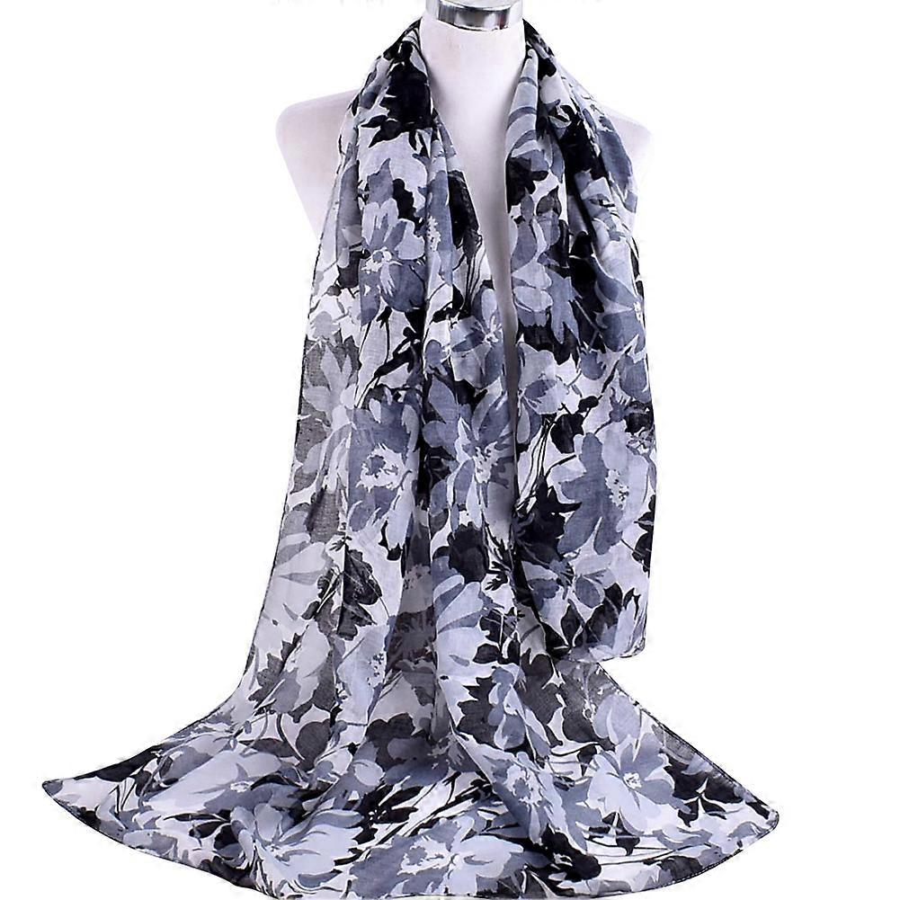 Moda Donna Lunga Voile Sciarpa Floreale Lunga Avvolgere Testa Sciarpa (Grigio)