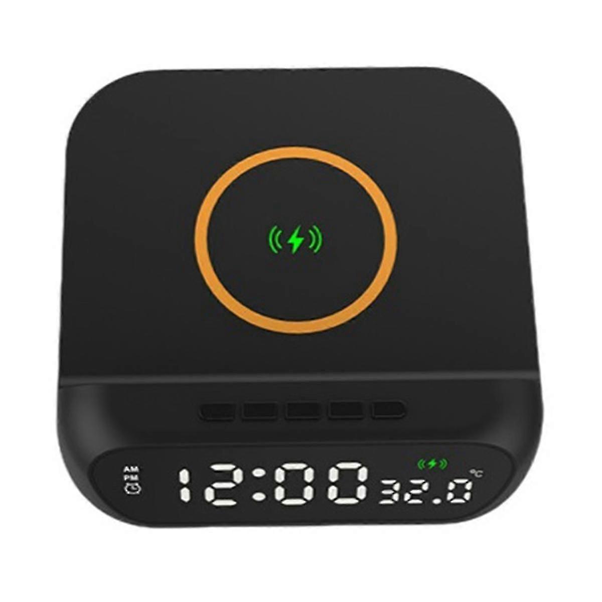 Digital Alarm Clock with Wireless Charging, 15W Fast Wireless Charger Station with LED Digital Display, Temperature,A