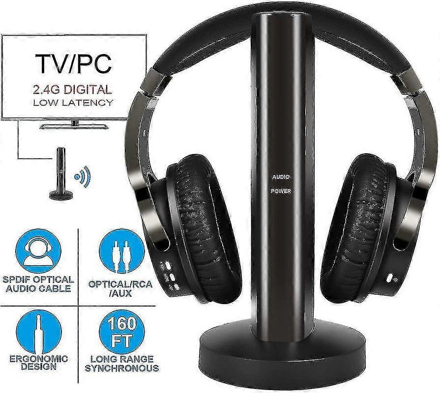Wireless Tv Headphones With 2.4g Digital Rf Transmitter, Hi-fi On-ear Wireless Headset With Rca/3.5mm/optical Port, For Home Tv Watching Game Co