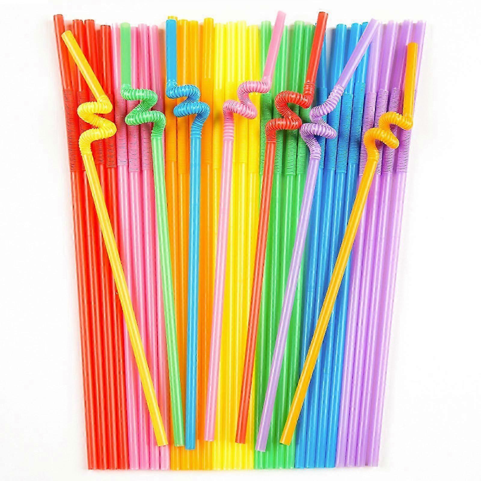 Disposable Colorful Drinking Straws, 13inch Flexible Straws, Random Colors Extra Long Straws Party Decorations