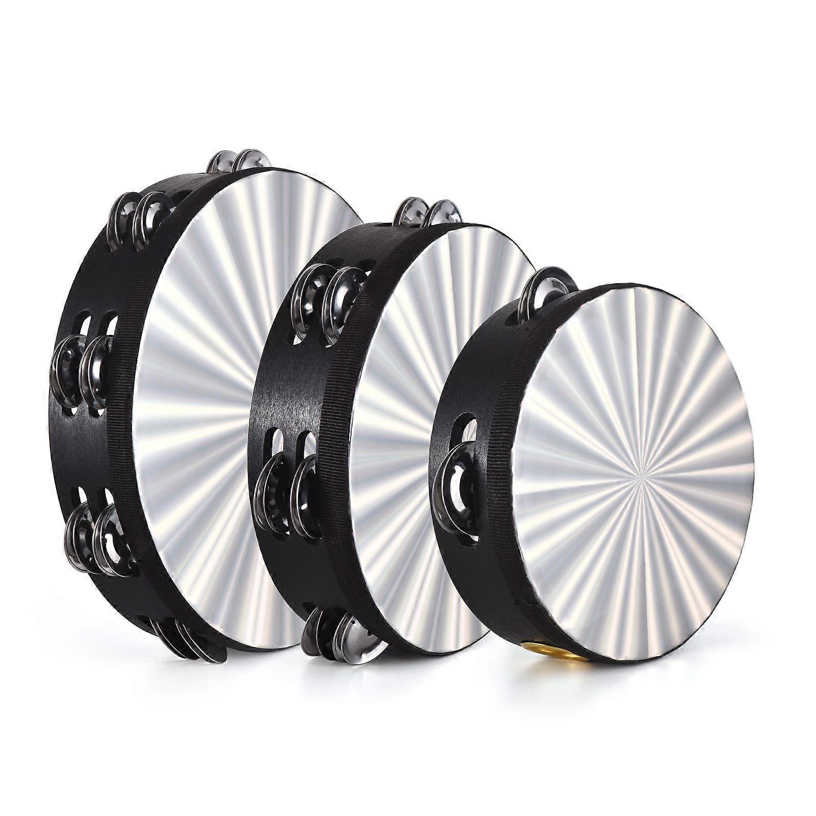 3 Pack Tambourine for Adults Pleasant Jingle Sound Hand Cranked Bell Rings Wooden Colorful Reflective Metal Bell Sound Percussion Instruments Home Sch