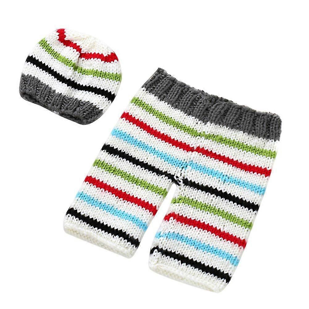 Newborn Knitted Hat with Pants Suit Striped Soft Costume for Baby Photography Props