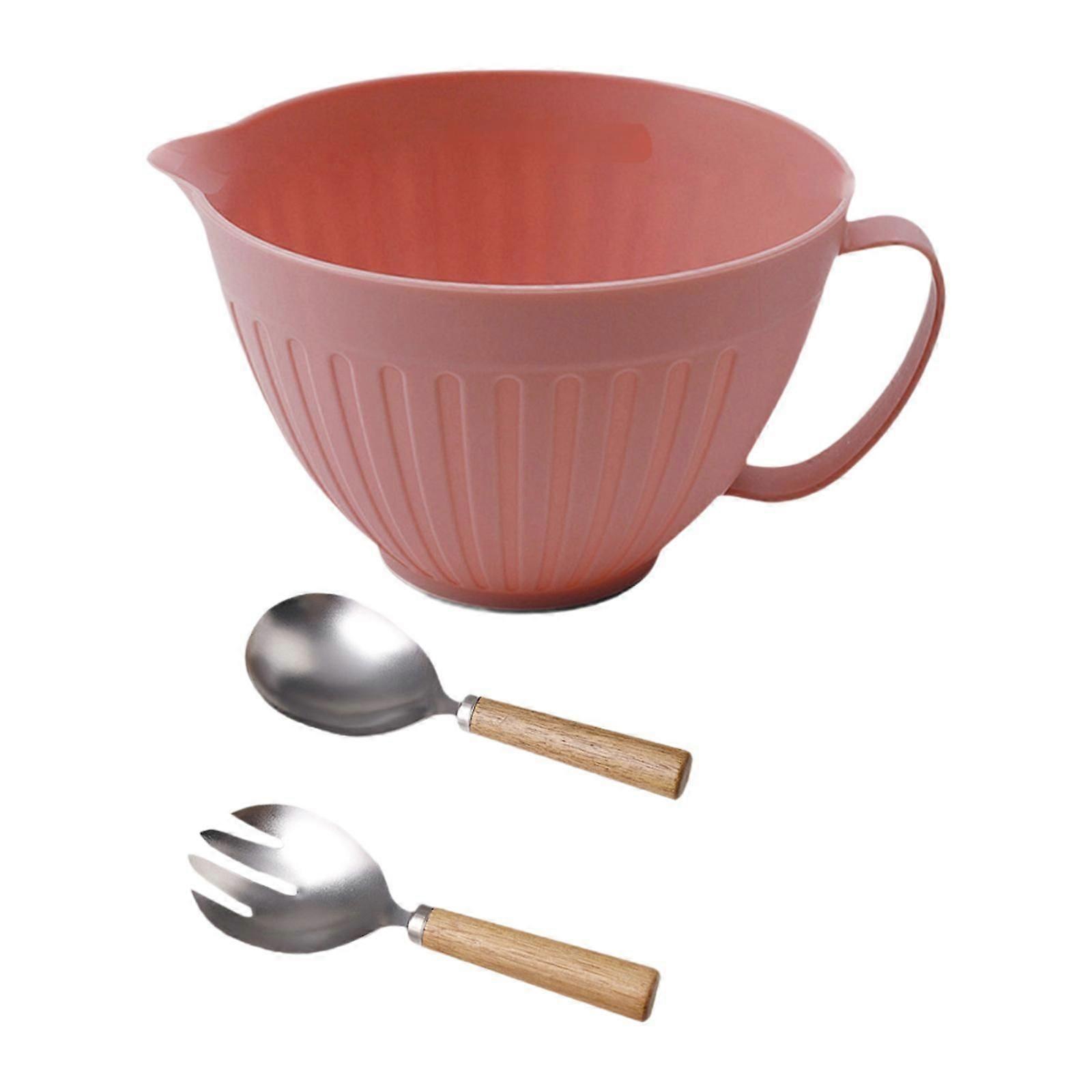 Mixing Bowl with Spout Multipurpose Serving Bowl for Dessert Kitchen Cooking Pink with fork