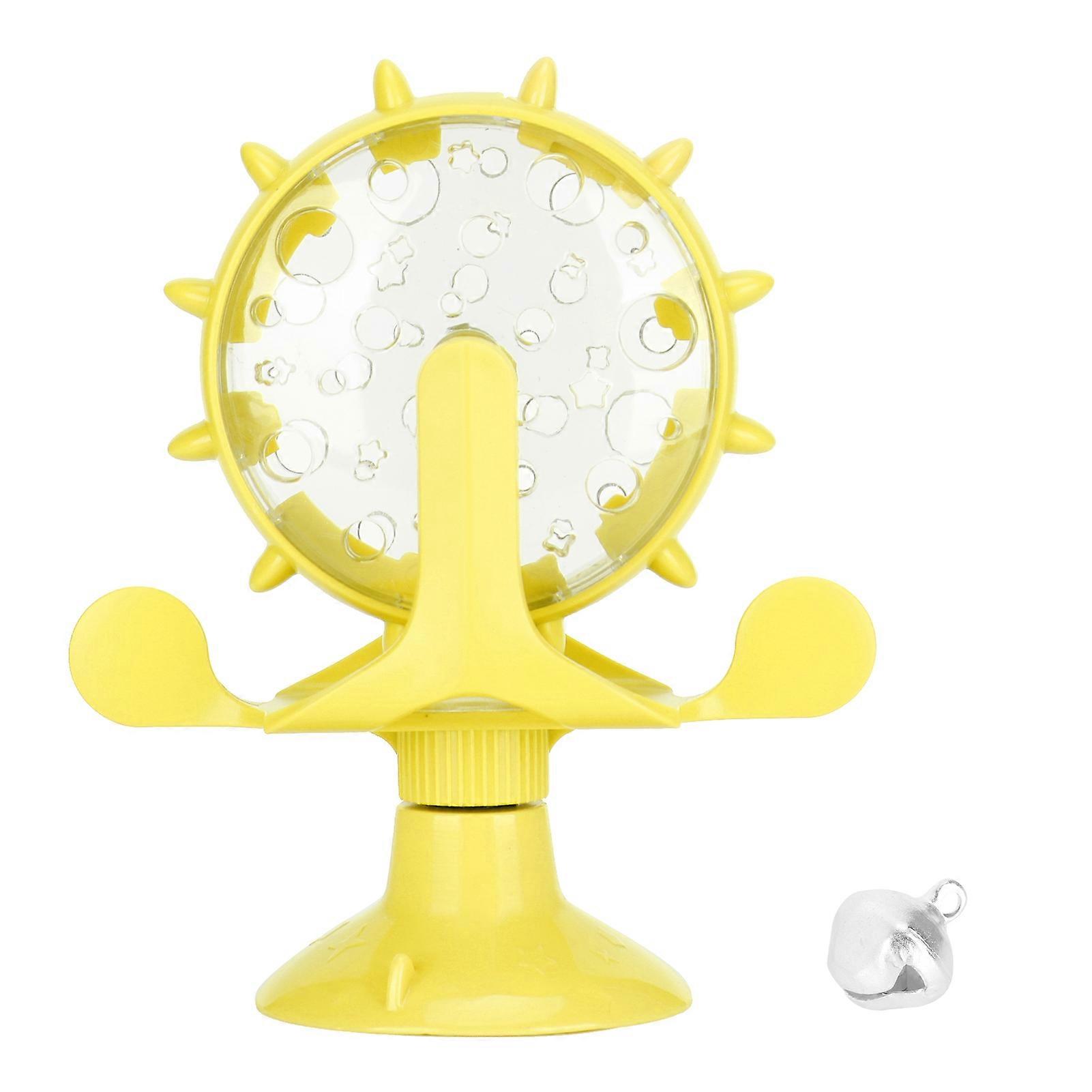 ABS Cat Food Dispensing Windmill Toy for Interactive Training, Yellow, Educational, Pet Safe, Rotating Design
