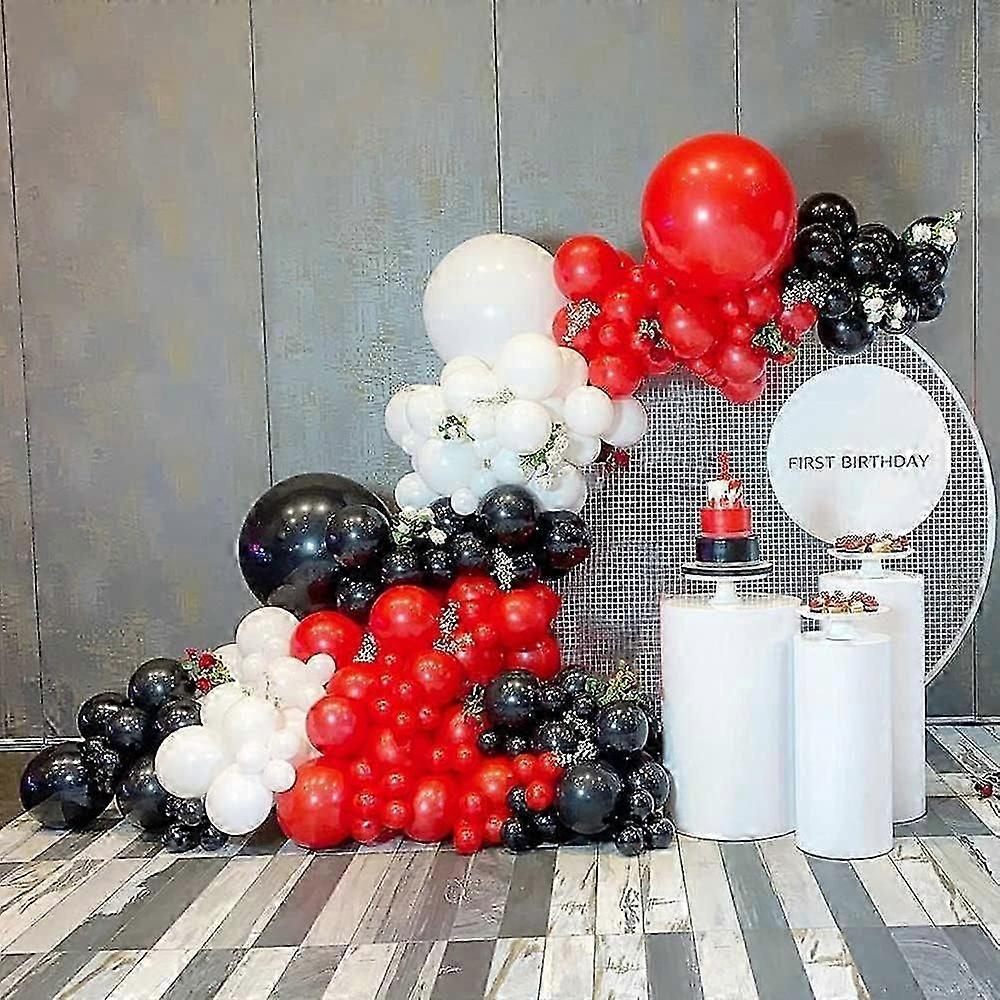 طقم إكليل بالون أحمر أسود أبيض - 138 قطعة ، 3 أحجام أحمر أسود أبيض بالونات زينة للحفلات لحفلة عيد ميلاد ، استحمام مولود جديد ، دش الزفاف ، Br