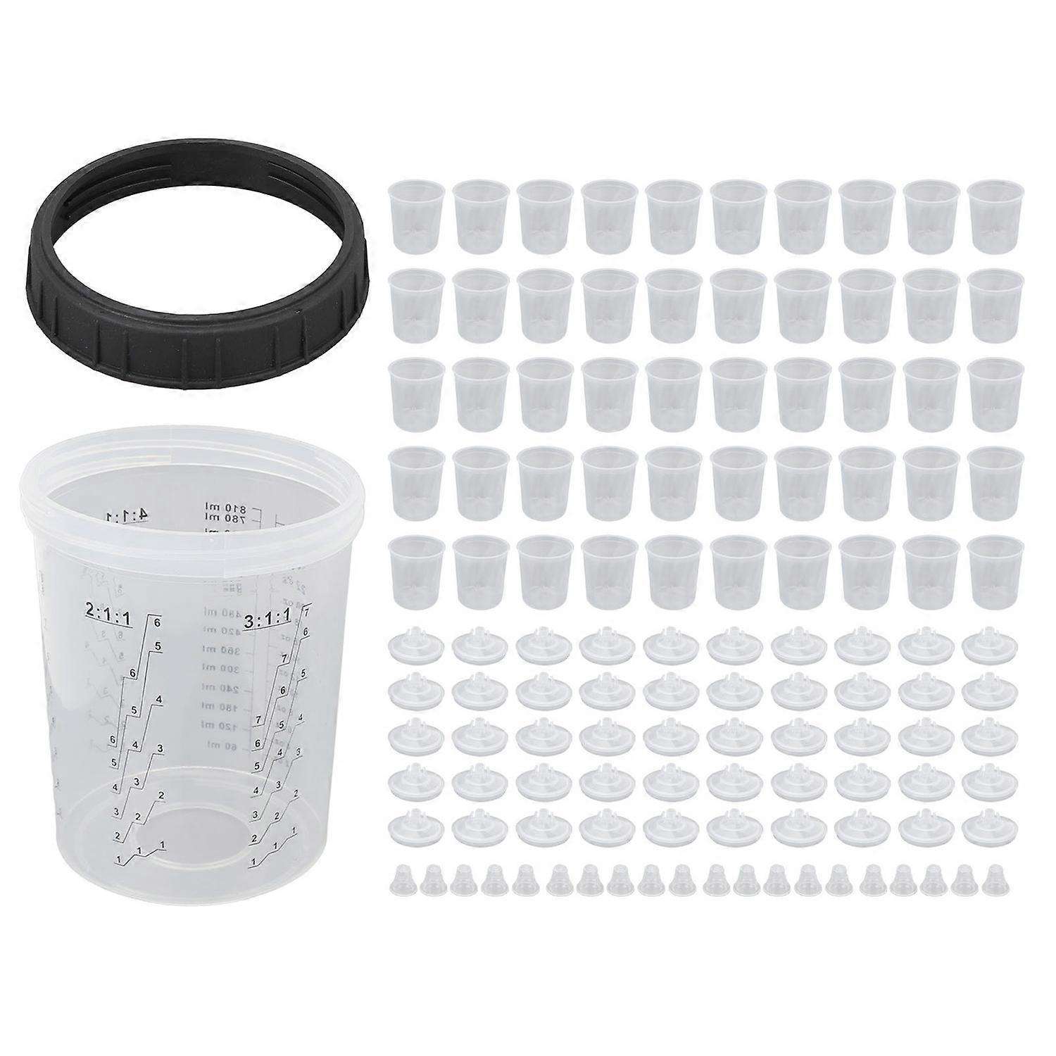 122Pcs Disposable Paint Sprayer Mixing Cup Kit with Sealing Ring Liners Lids System for Automotive P