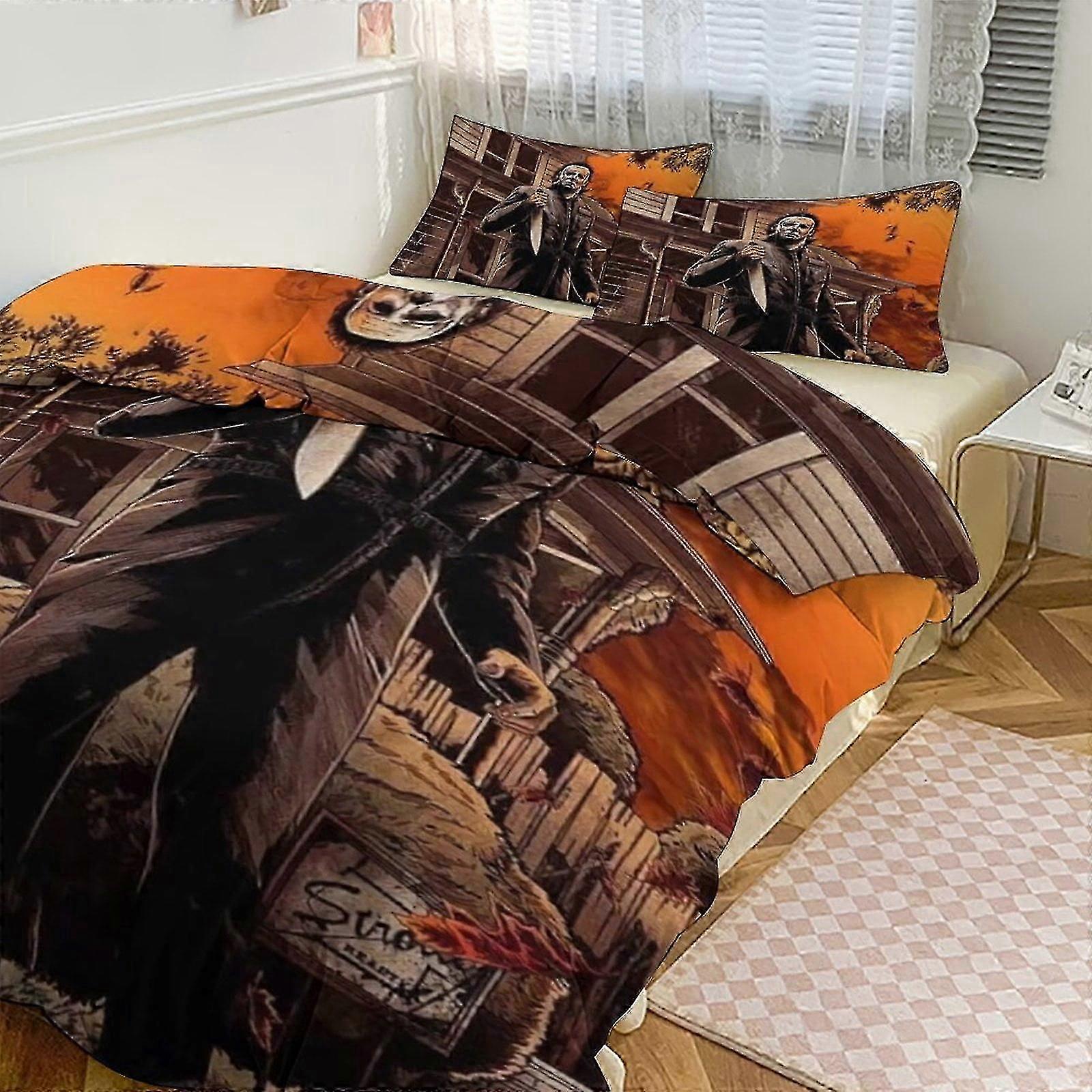 o2154 Lençóis Michael Myers Conjunto de Cama com Estampa Padrão Conjunto de Edredom Cove3 Peças Capa de Colcha e Fronhas para Mulheres Homens Adolescentes escolha fro (1 Edredom C