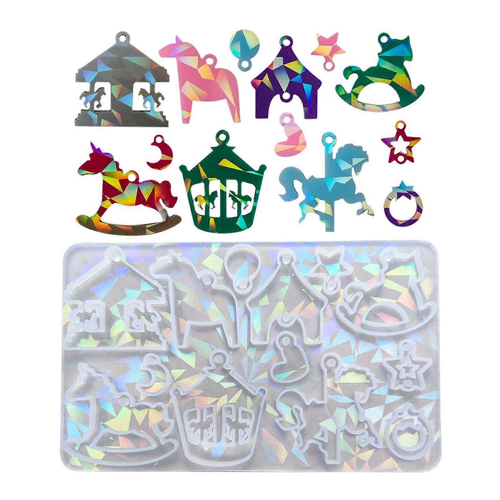 Unique Earring Resin Mold Holographic Carousel Silicone Molds Sparking Merry-Go-Round Resin Molds with Hole DIY Earring  Clear