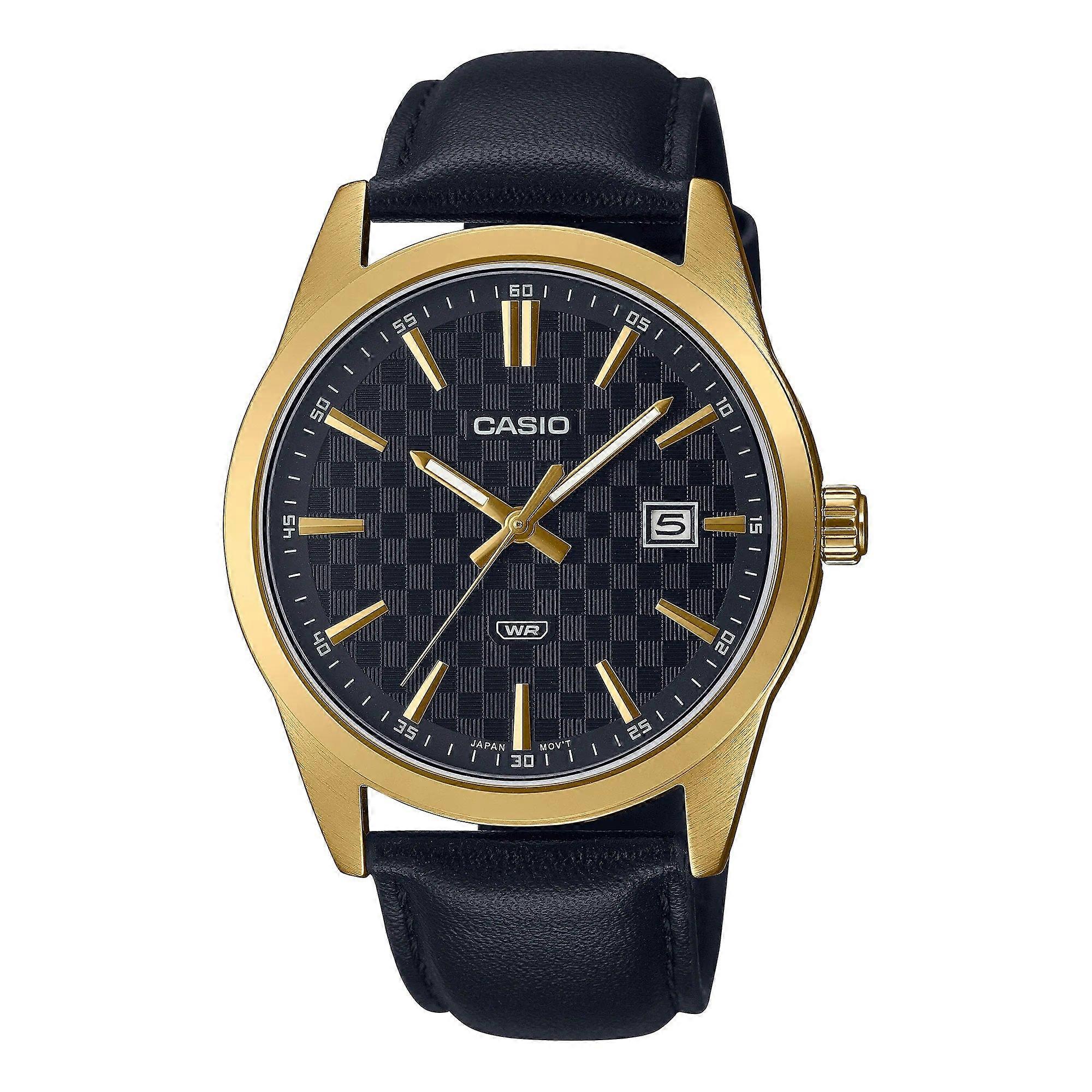 Casio Mtp-vd03gl-1audf Men's Watch - Black Dial, Gold-tone Case, Black Leather Strap