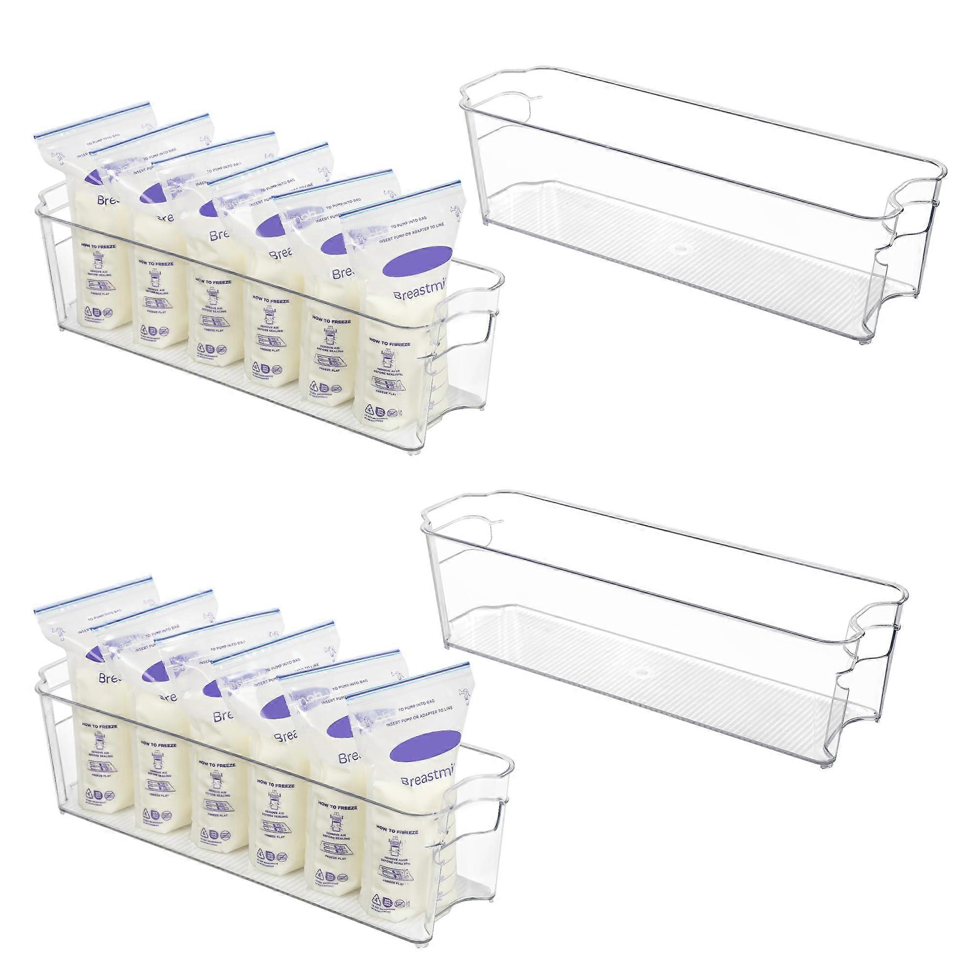 4 PCS Clear Breastmilk Storage Container Set for Freezer Organizer Bins 4.3'' Width, 14.7" Long