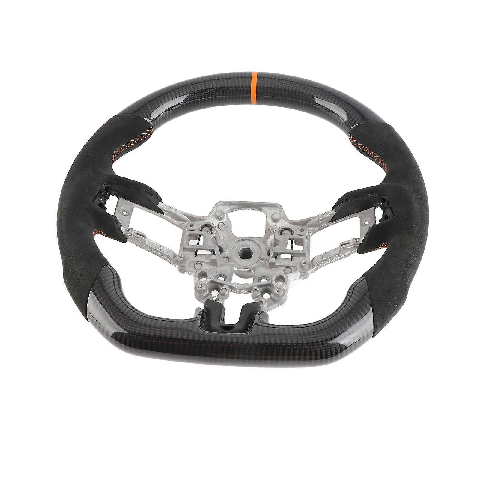 Carbon Fiber Steering Wheel, Suede with Orange Stitching, 12 O'Clock Ring, Fits EcoBoost/GT/Shelby GT350