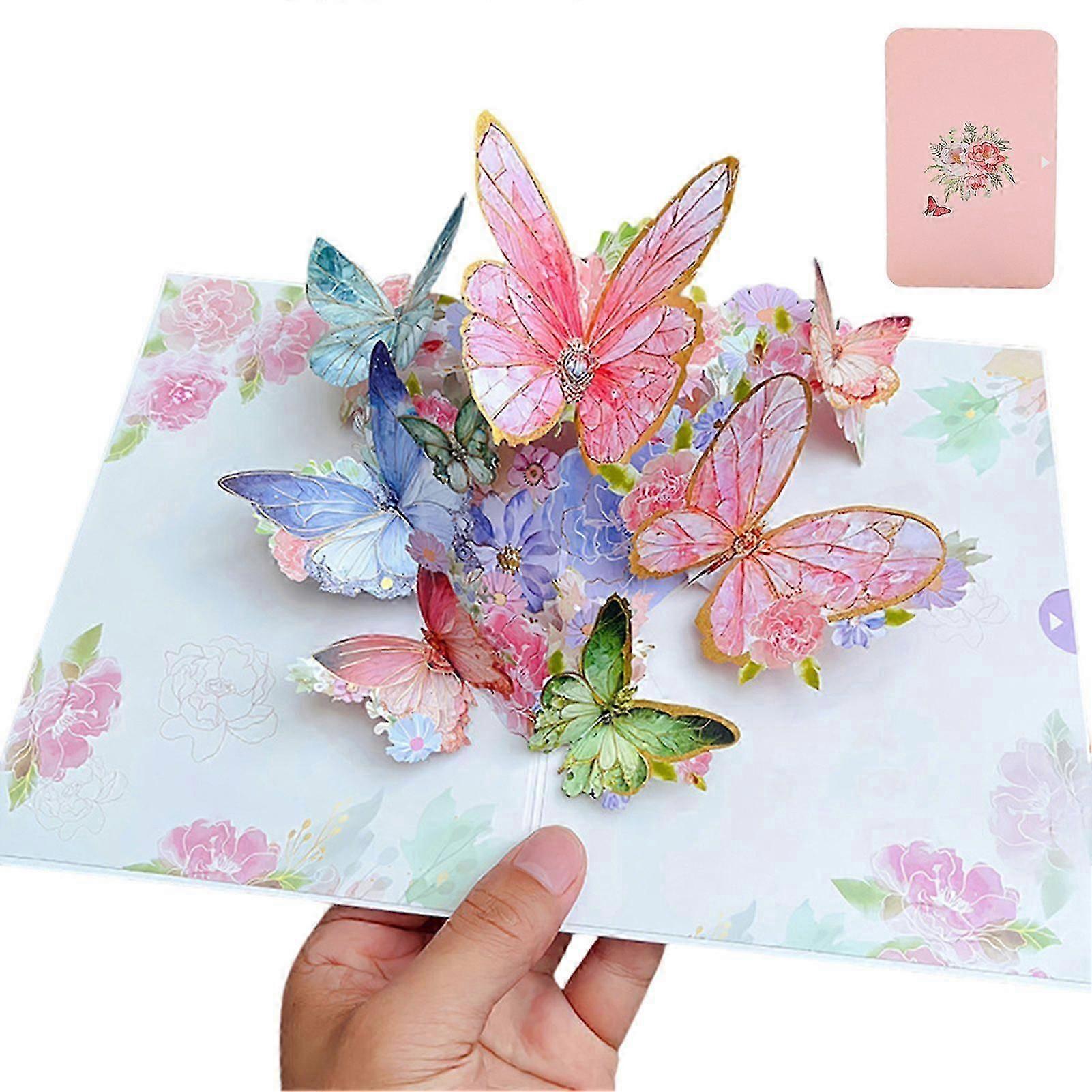 "بطاقة منبثقة ثلاثية الأبعاد لعيد الأم - تصميم فراشات باقة الأزهار ، هدية عيد ميلاد وشكر للمعلمين ، مصنوعة يدويا وشخصية"