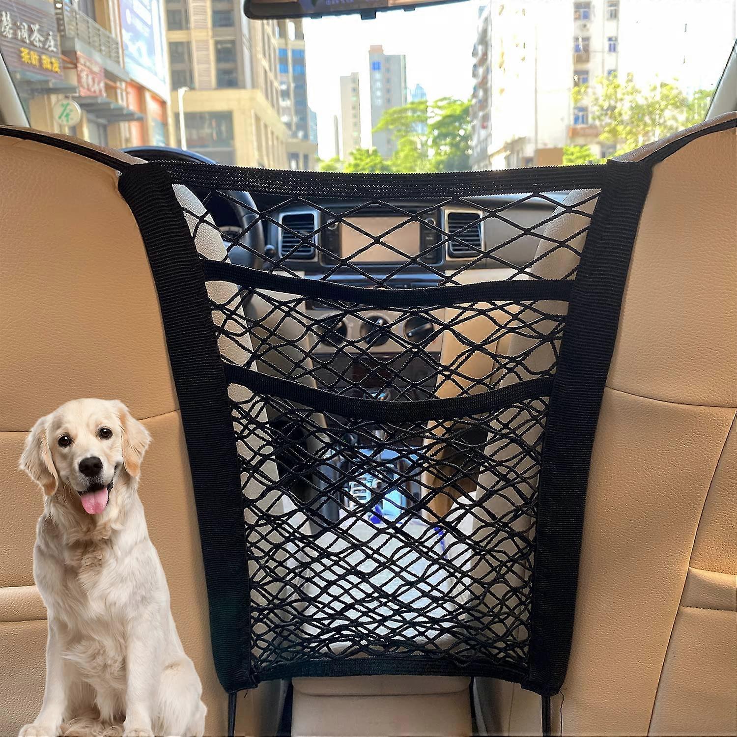 3-Layer Car Mesh Organizer Net Bag, Backseat Storage Pouch for Pets and Kids, Adjustable Cargo Tissue Purse Holder