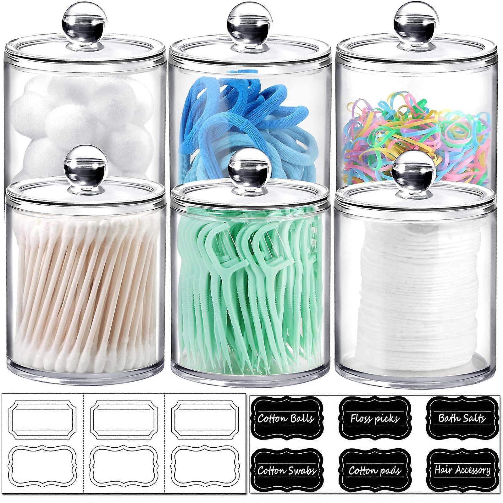 6 Pack Clear Plastic Acrylic Qtip Dispenser Apothecary Jars for Bathroom Storage
