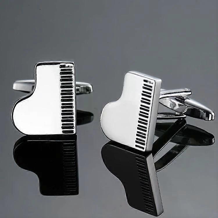 Brass Music Note Cufflinks-2 Pairs,Silver Piano Design |