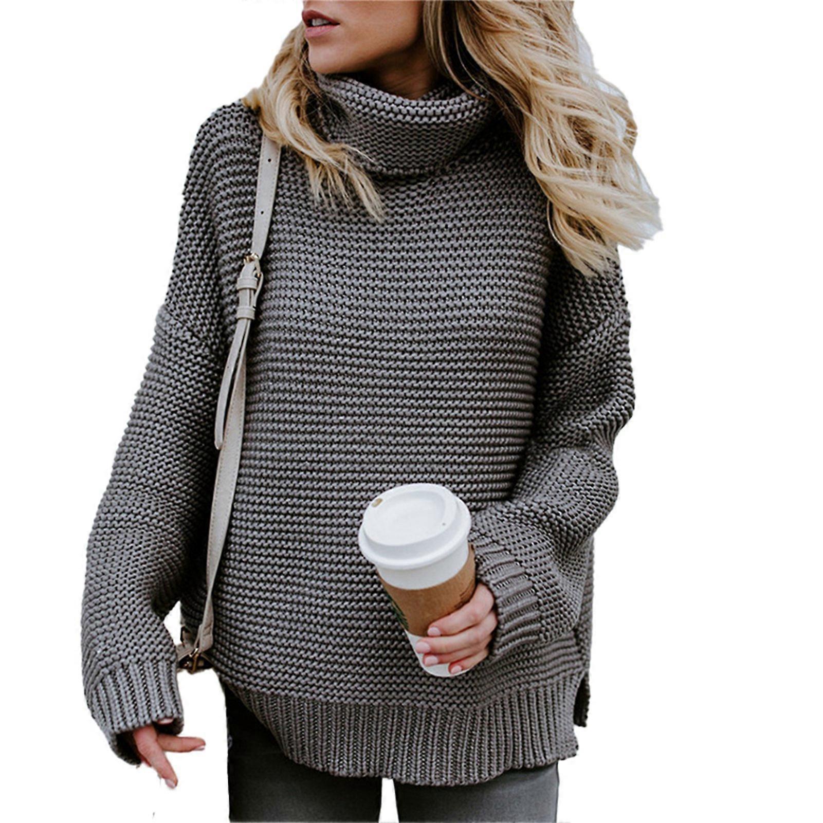 Pullover Stand Collar Solid Color Side Slit Comfortable Simple Loose Type Women Top