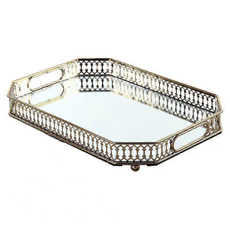 رف تخزين مستحضرات التجميل صينية مرآة معدنية صينية عرض المجوهرات