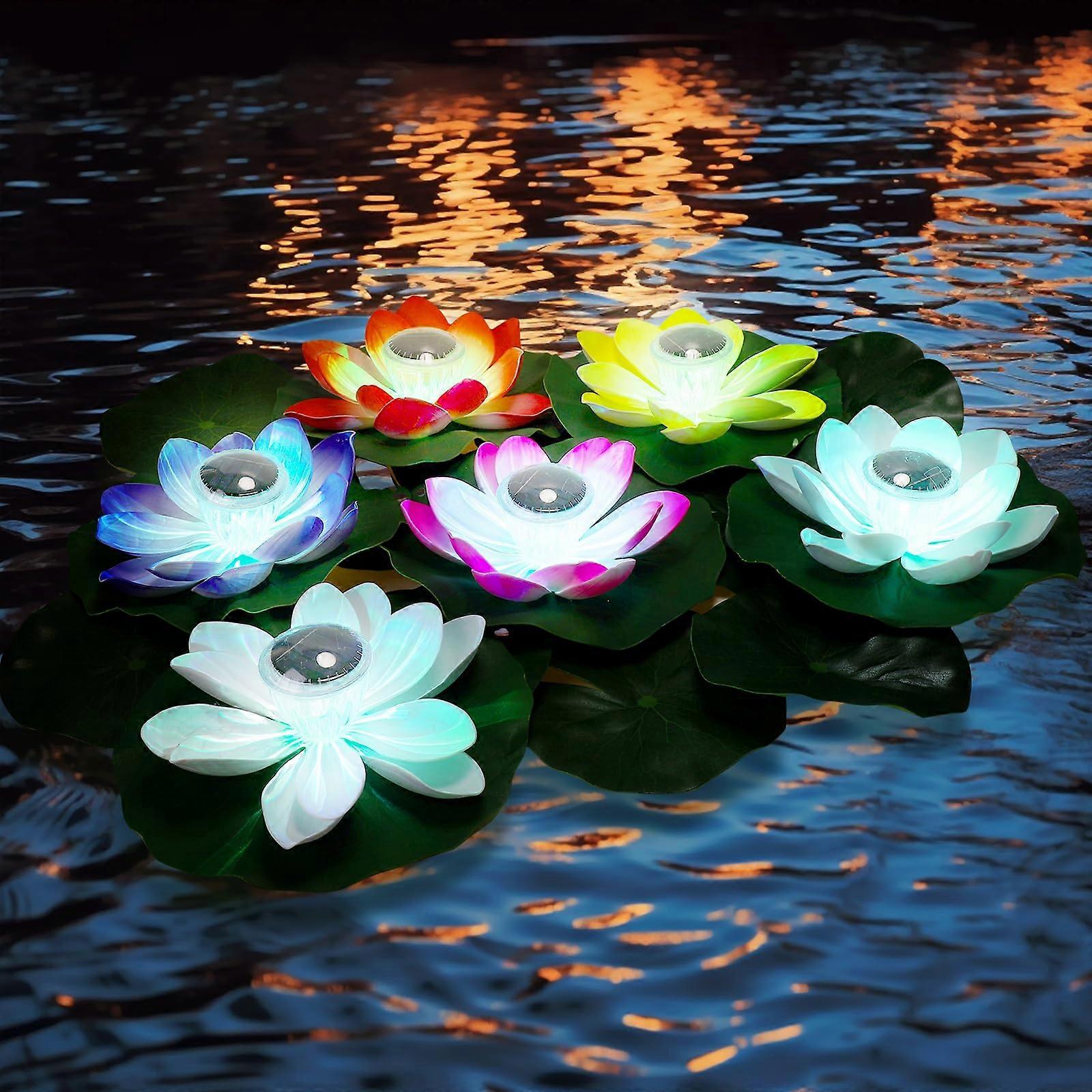 Solar Lotus Pond Lights 16-Piece Solar-Powered Waterproof Floating LED With Lily Pads for Pool Pond Outdoor Decor