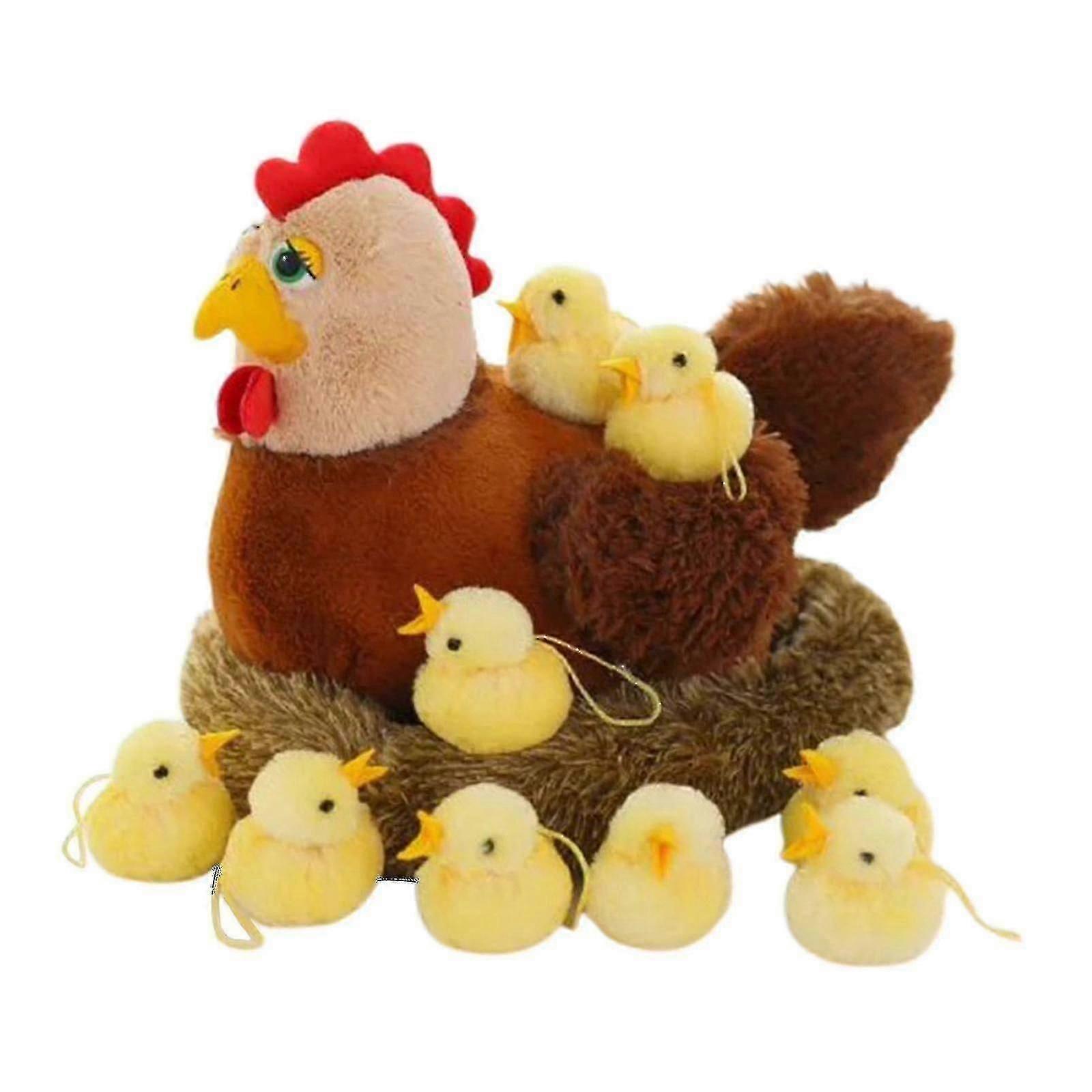 2024 13.8 Inch Plush Egg Laying Hen Chicken , Henhouse And 10 Little Baby Chicks Inside Egg Stuffed Chicken Plush Toy For Christmas Stocking S
