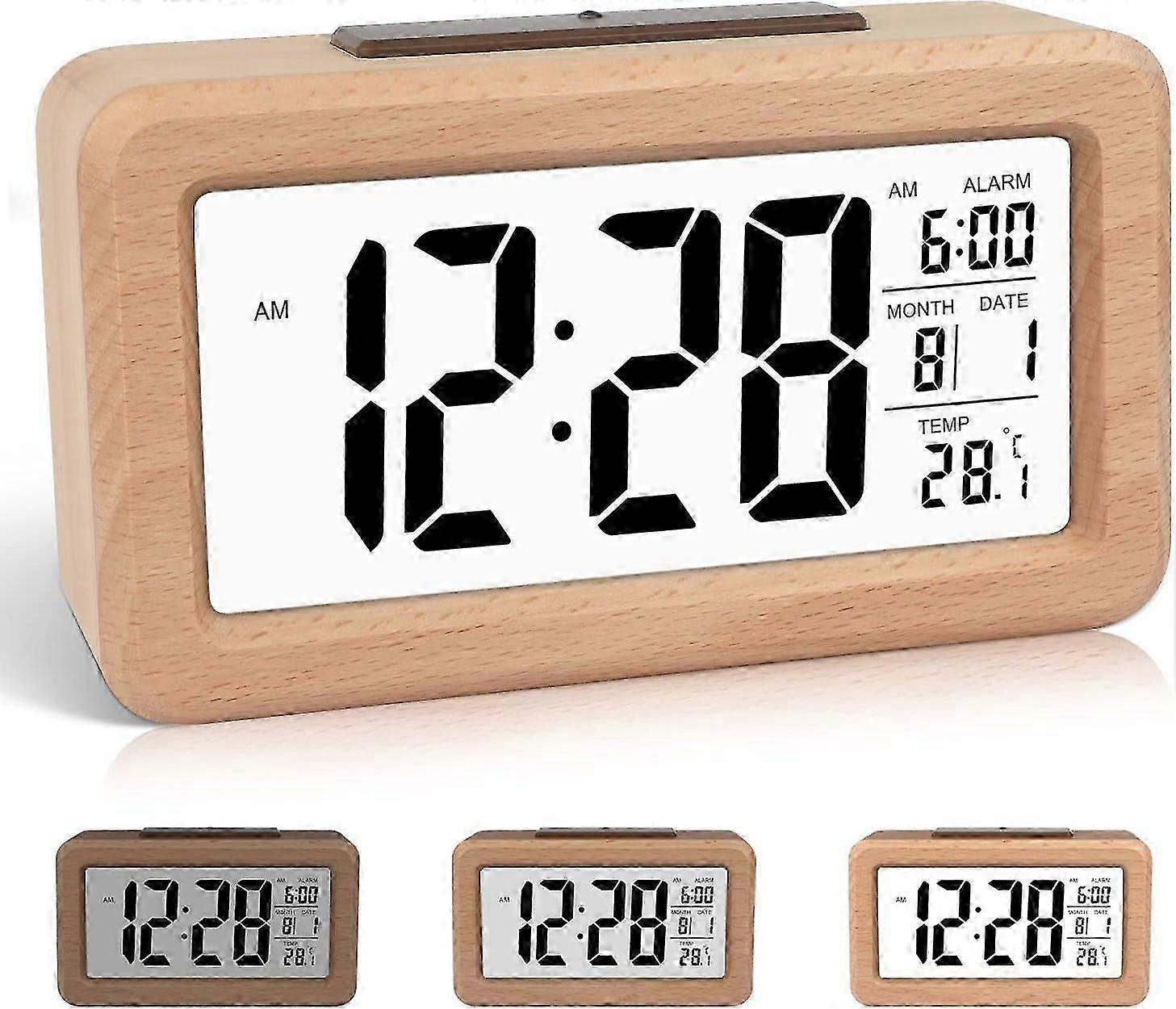 Easy Setting Wooden Digital Alarm Clock with Temperature, Date, Backlight, Snooze, for Bedroom, Bedside, Home, Office, Non Ticking 2025