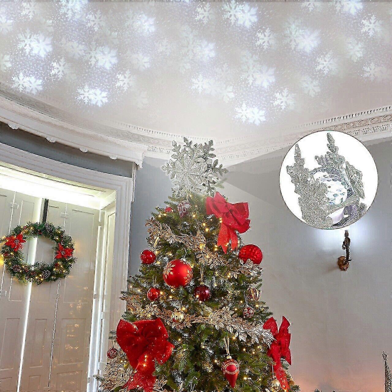 LED Rotating Snowflake Projector Tree Topper for Christmas Tree Decoration