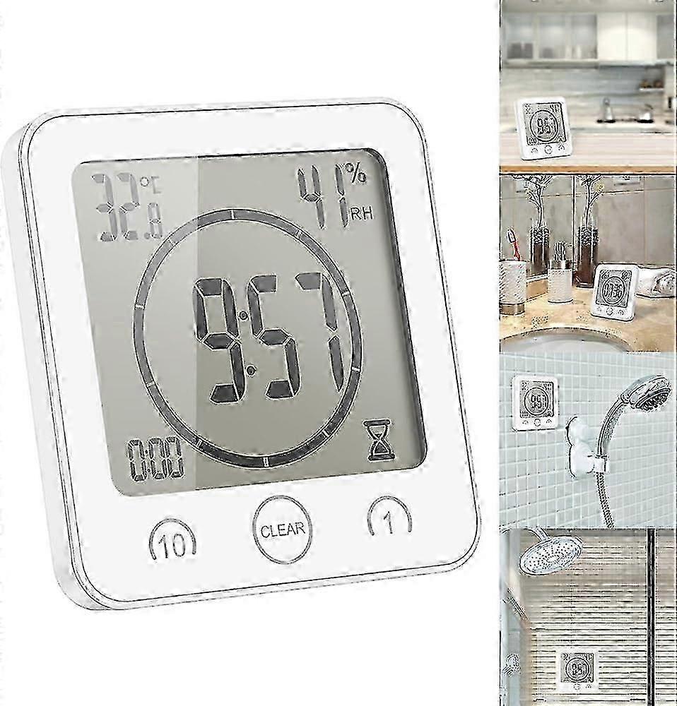 Waterproof Touch Screen Bathroom Clock, IPX7 Shower Timer with Digital Display (White)