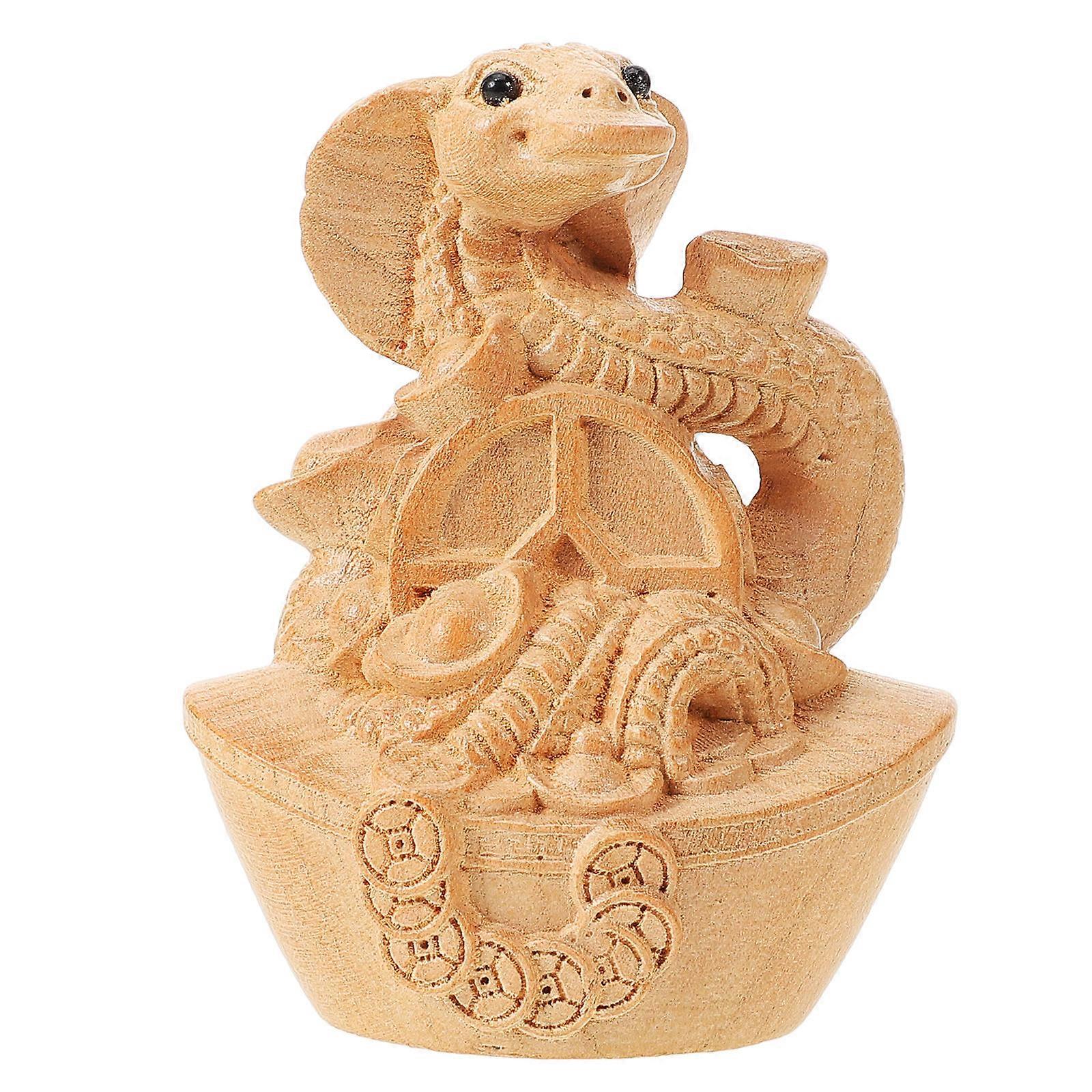 Hand Carved Realistic Wooden Snake Figurine Desktop Ornament for Home and Wood Sculpture Chinese Year Decorative Statue