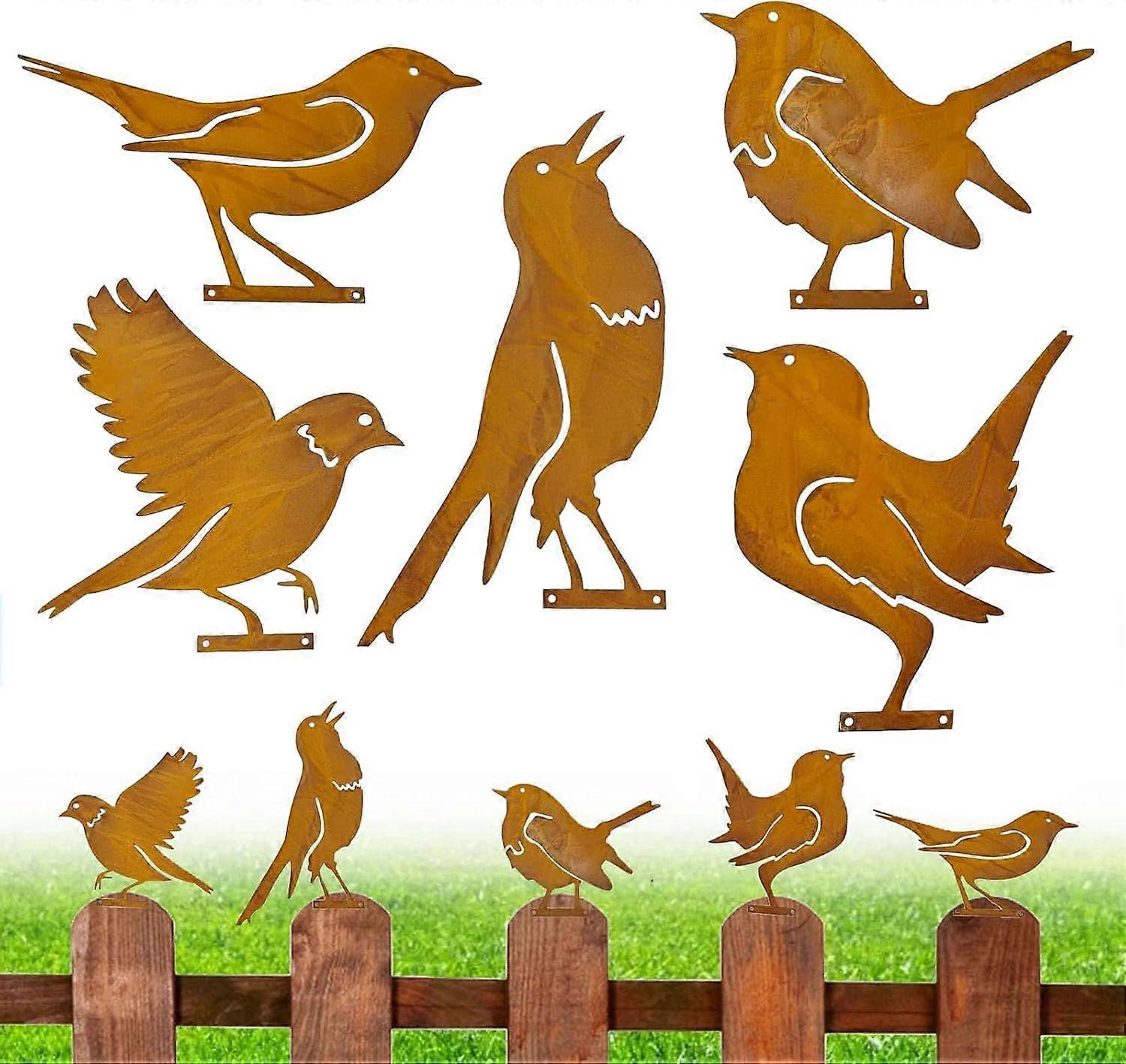 Rust Metal Birds Garden Stakes for Trees, Decoration